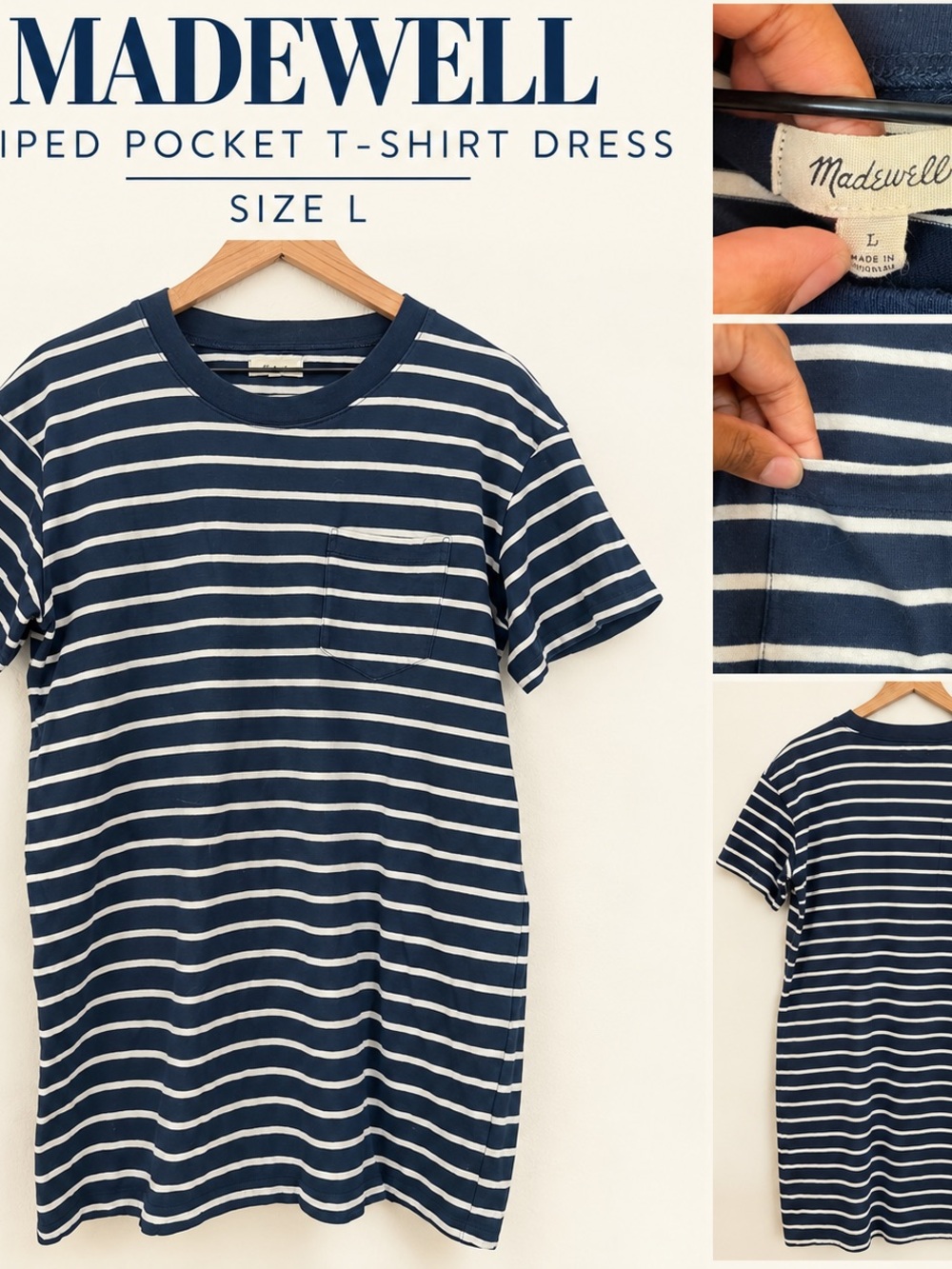 Madewell Navy & White Striped Pocket tee dress